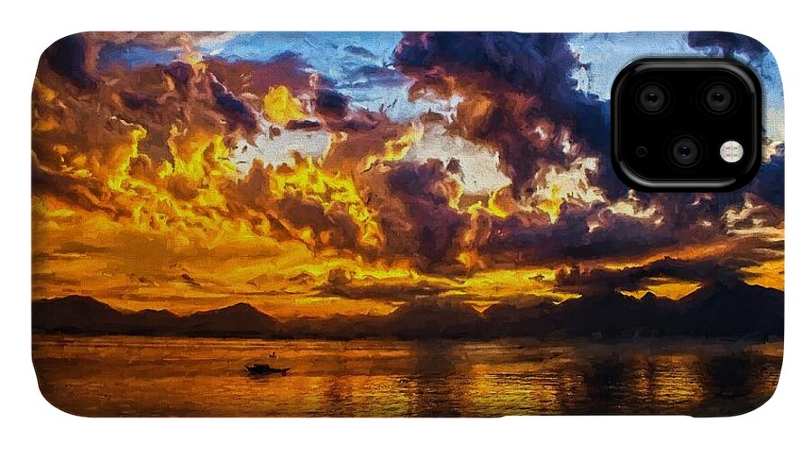 Landscape iPhone 11 Case featuring the digital art Tropical Twilight I by Charmaine Zoe