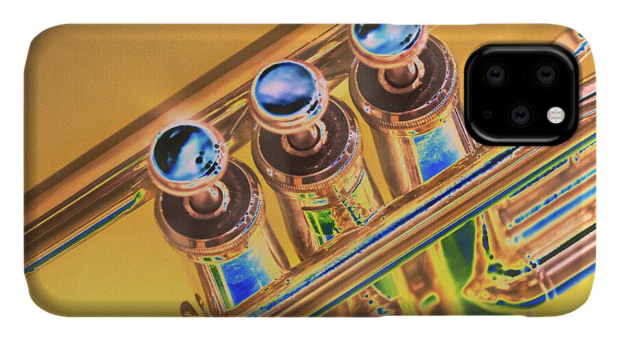 Trumpet iPhone 11 Case featuring the digital art Trumpet Keys by Pamela Williams