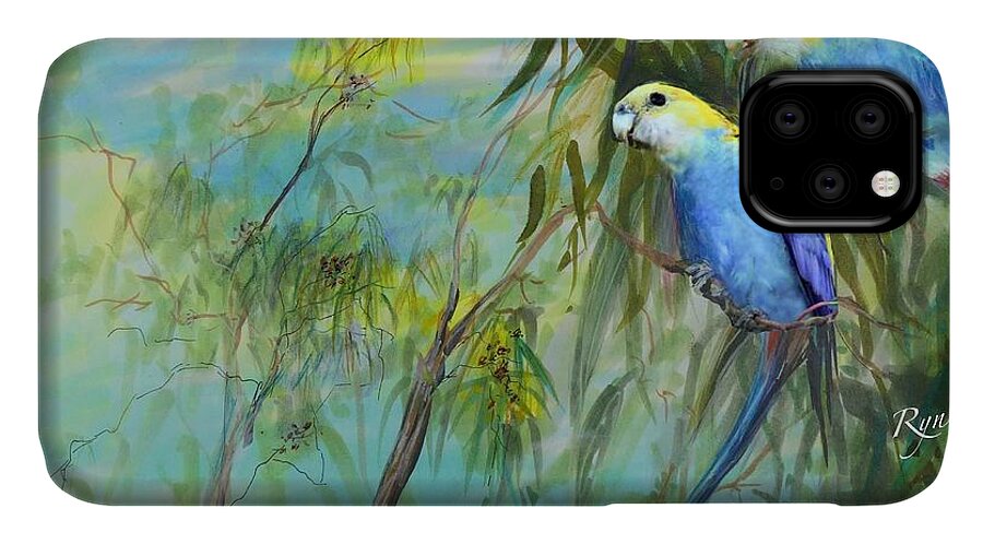 Rosella iPhone 11 Case featuring the painting Two pale-faced rosellas by Ryn Shell