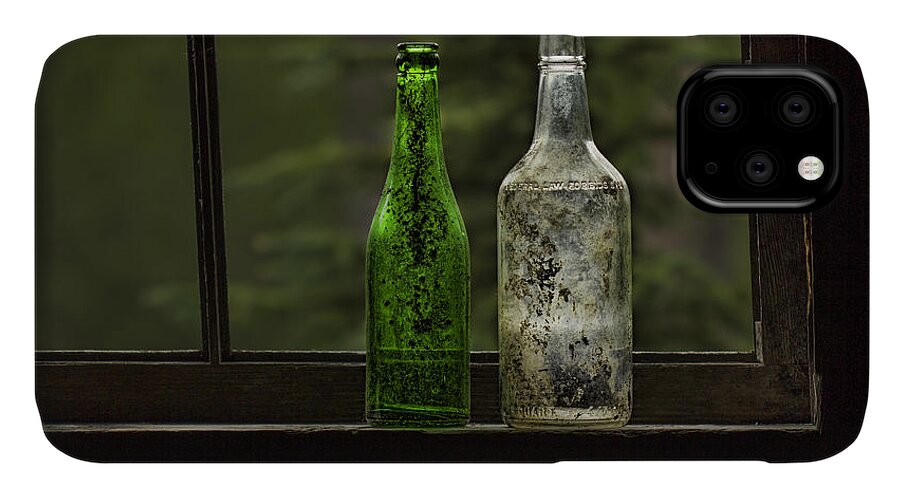 Two Bottles In Window iPhone 11 Case featuring the photograph Two Bottles In Window by Fred Denner