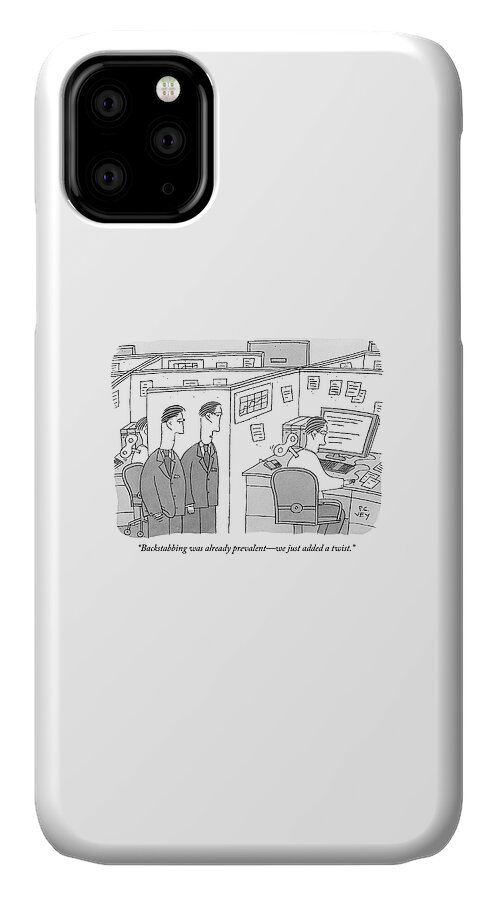 Two Men Look At A Man In A Cubicle iPhone 11 Case