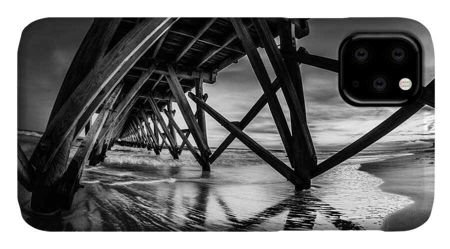 Black iPhone 11 Case featuring the photograph Under Sea Cabin Pier at Sunset by David Smith