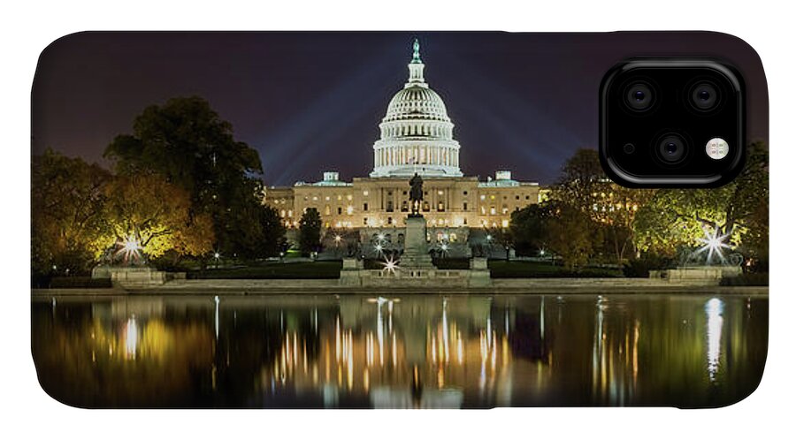 Architecture iPhone 11 Case featuring the photograph US Capitol Night Panorama by Val Black Russian Tourchin