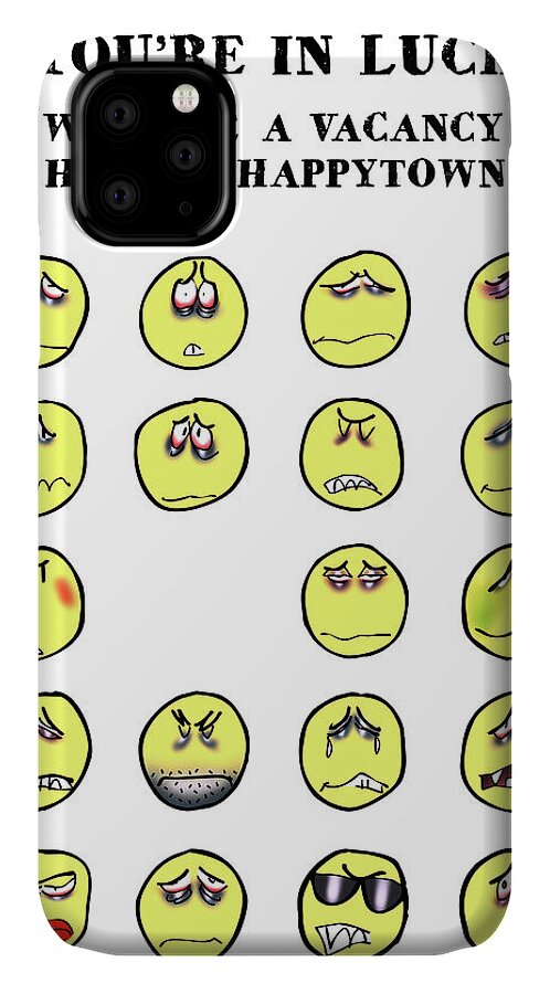 Smiley iPhone 11 Case featuring the digital art Vacancy In Happytown by Mark Armstrong