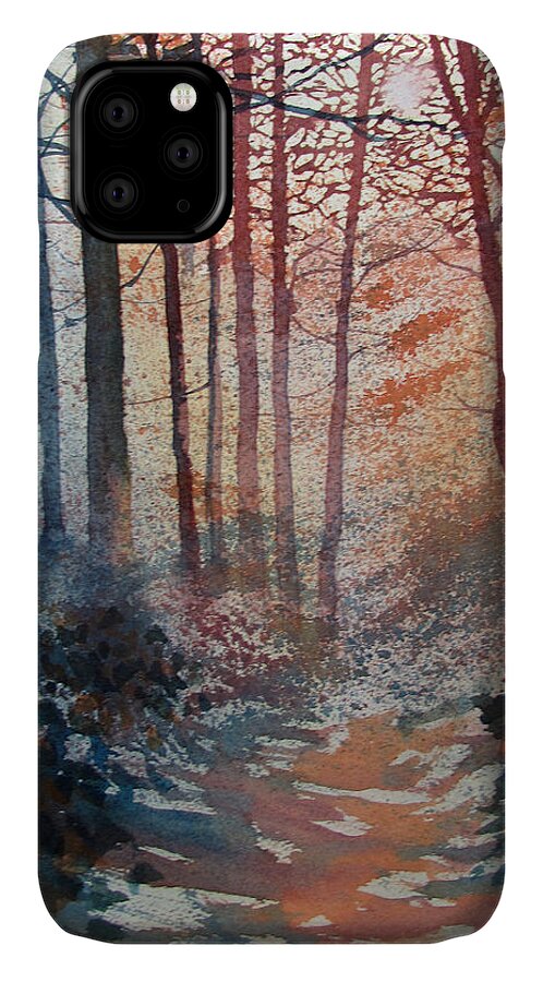 Glenn Marshall Yorkshire Artist iPhone 11 Case featuring the painting Wander in the Woods by Glenn Marshall