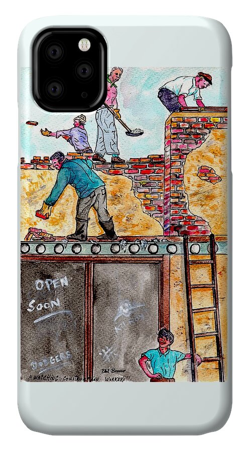 Phil Bracco iPhone 11 Case featuring the painting Watching Construction Workers by Philip And Robbie Bracco