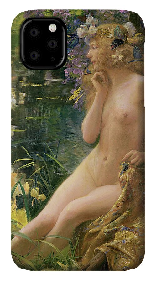 Water Nymph (oil On Canvas) By Gaston Bussiere (1862-1929) iPhone 11 Case featuring the painting Water Nymph by Gaston Bussiere