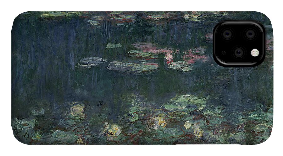 Monet iPhone 11 Case featuring the painting Waterlilies Green Reflections by Claude Monet