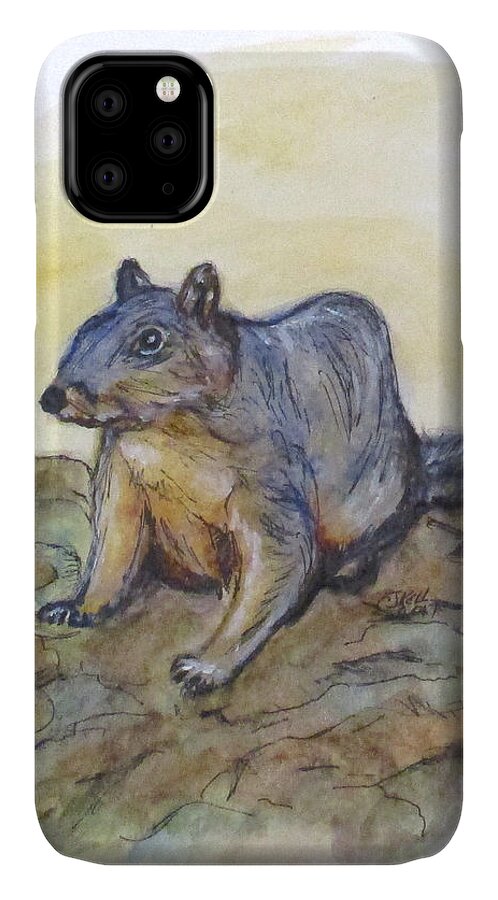 Squirrel iPhone 11 Case featuring the painting What Are You Looking At? by Clyde J Kell