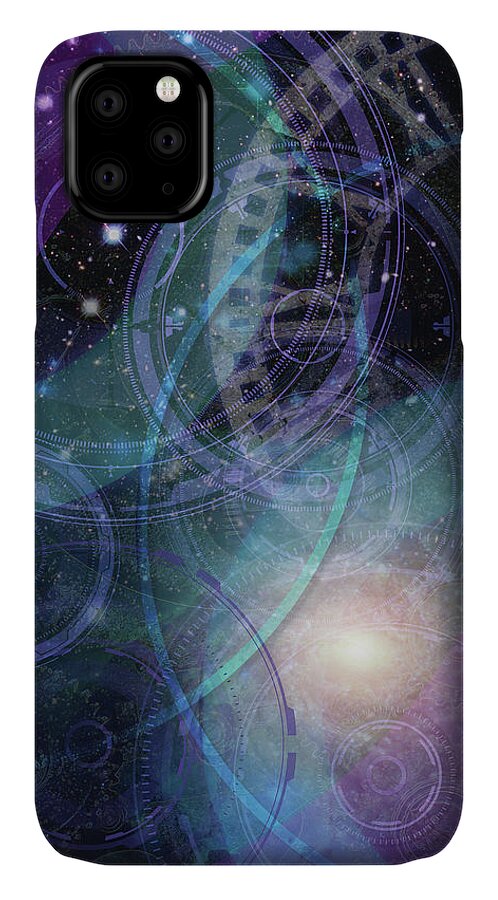 Cosmos iPhone 11 Case featuring the digital art Wheels Within Wheels by Kenneth Armand Johnson