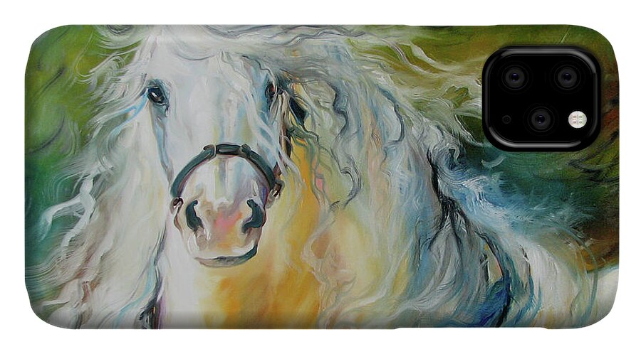 Horse iPhone 11 Case featuring the painting WHITE CLOUD the ANDALUSIAN STALLION by Marcia Baldwin