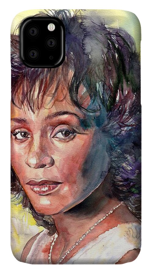 Whitney iPhone 11 Case featuring the painting Whitney Houston portrait by Suzann Sines