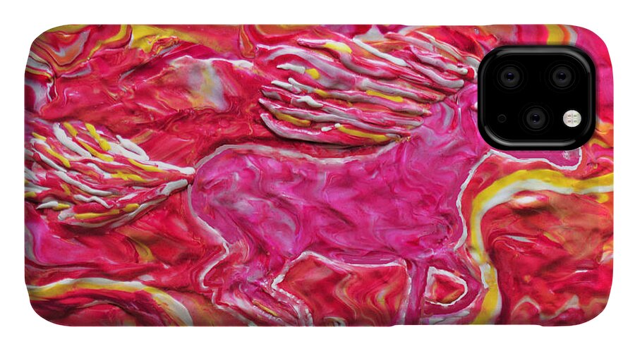 Horse iPhone 11 Case featuring the mixed media Wild Fire by Deborah Stanley