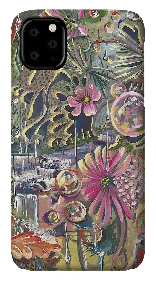 Waterfall iPhone 11 Case featuring the painting Wild Honeycomb by Sheri Jo Posselt