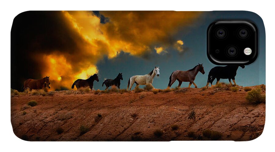 Wild Horses iPhone 11 Case featuring the photograph Wild Horses at Sunset by Harry Spitz