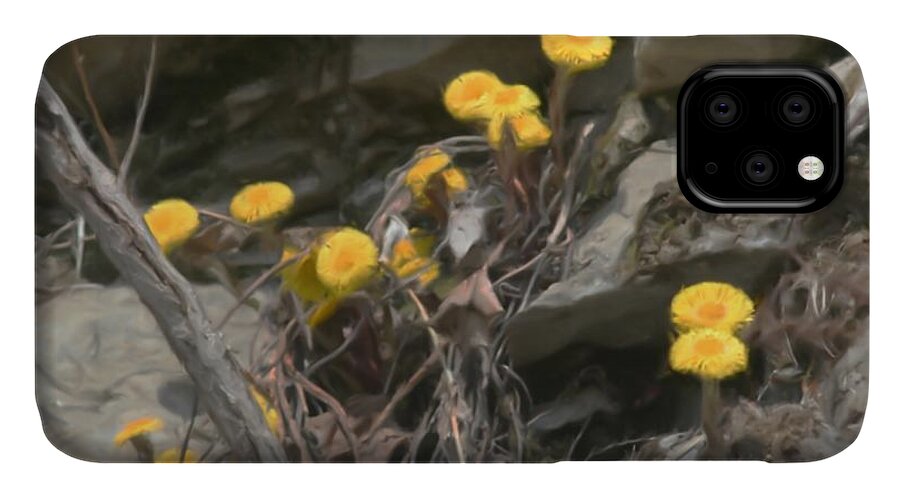 Flower iPhone 11 Case featuring the painting Wildflowers In Rocks by Smilin Eyes Treasures