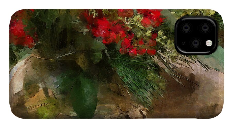 Flowers iPhone 11 Case featuring the photograph Winter Flowers in Glass Vase by Claire Bull