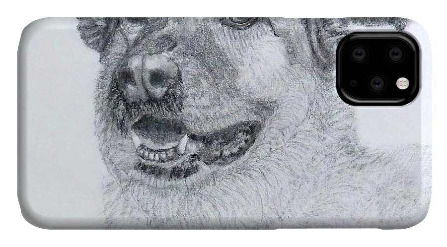 Dog iPhone 11 Case featuring the drawing With Grace by Susan A Becker
