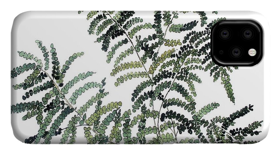 Fern iPhone 11 Case featuring the painting Woodland Maiden Fern by Laurie Rohner