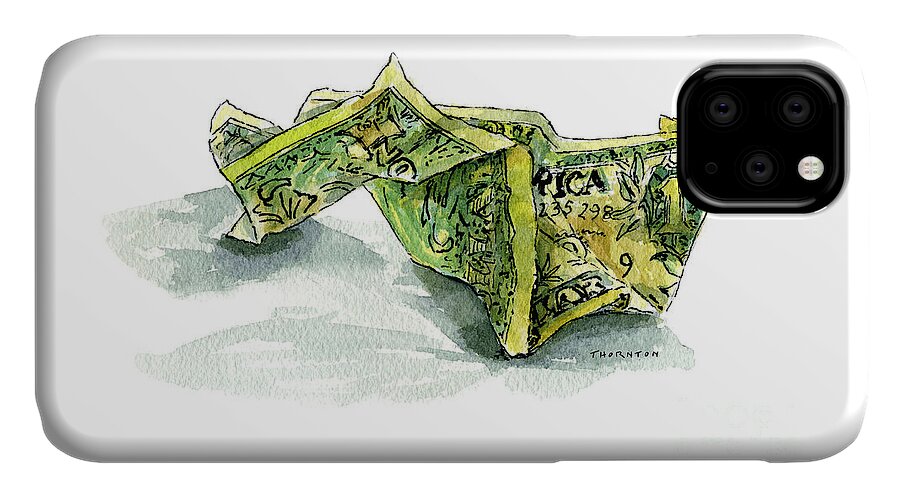 Dollar iPhone 11 Case featuring the painting Wrinkled Dollar by Diane Thornton