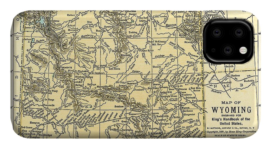 Wyoming iPhone 11 Case featuring the photograph Wyoming Antique Map 1891 by Phil Cardamone