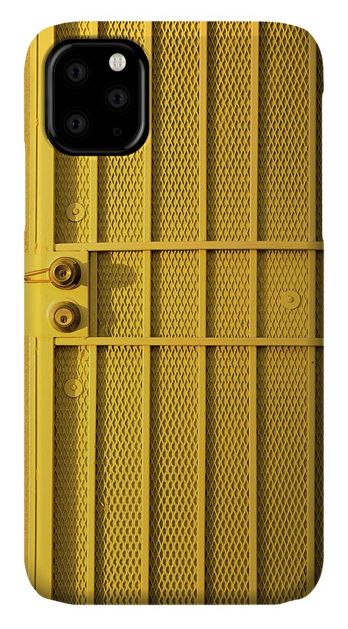 Yellow iPhone 11 Case featuring the photograph Yellow Security Door Venice Beach California by David Smith