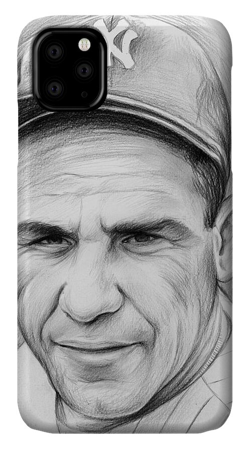 Yogi Berra iPhone 11 Case featuring the drawing Yogi Berra by Greg Joens