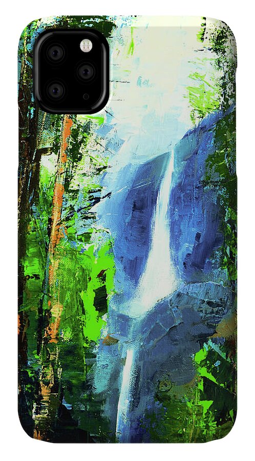 Bridal Veil Falls iPhone 11 Case featuring the painting Yosemite Falls by Elise Palmigiani