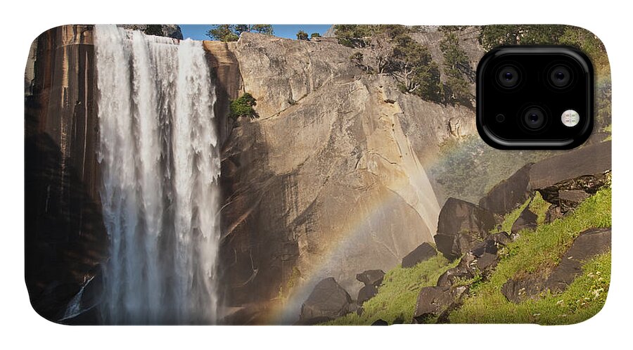 Yosemite National Park iPhone 11 Case featuring the photograph Yosemite Mist Trail Rainbow by Shane Kelly