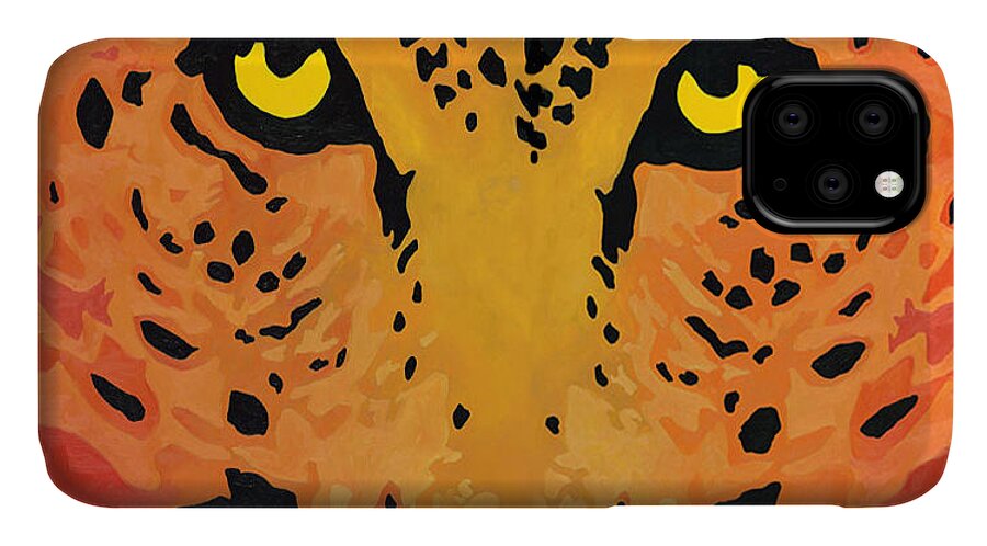 Leopard iPhone 11 Case featuring the painting You Are Being Watched by Cheryl Bowman