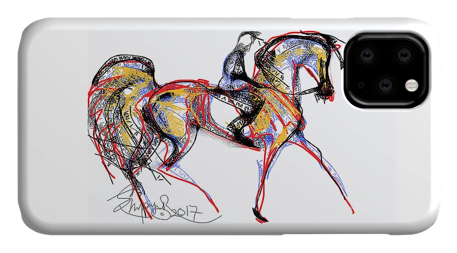 Contemporary Horse Painting iPhone 11 Case featuring the digital art After the Derby by Stacey Mayer