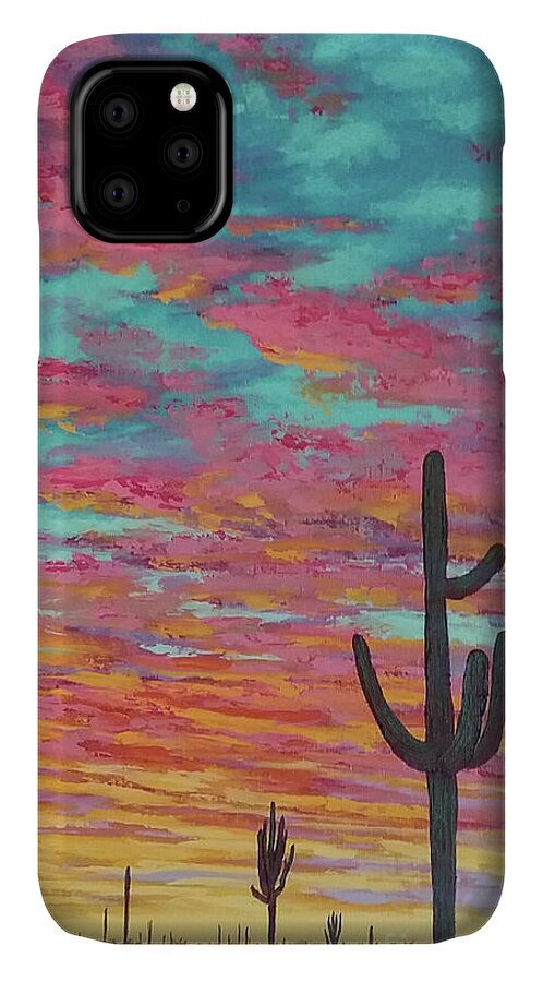 Sunset iPhone 11 Case featuring the painting An Arizona Sunset by Cheryl Fecht