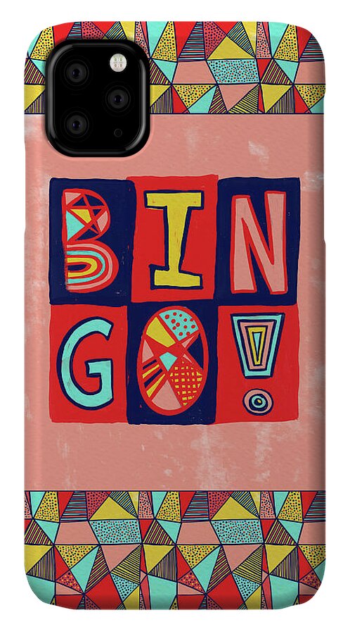 Bingo iPhone 11 Case featuring the mixed media Bingo by Jen Montgomery