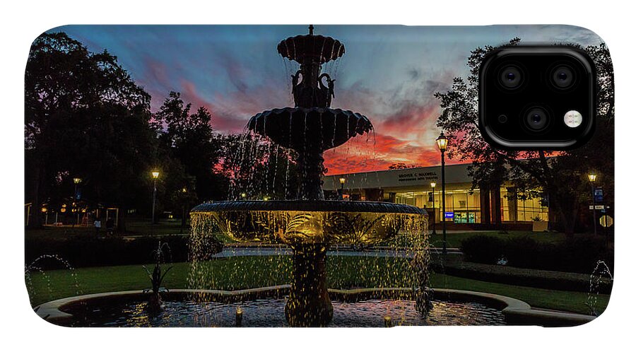 Augusta University Fountain Sunset Ga iPhone 11 Case featuring the photograph Augusta University Fountain Sunset GA by Sanjeev Singhal