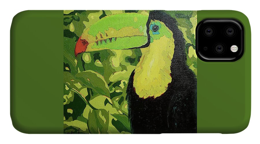Toucan iPhone 11 Case featuring the painting Beaker Bob by Cheryl Bowman