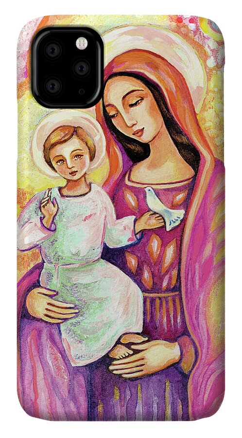 Mother And Child iPhone 11 Case featuring the painting Blessing from Light by Eva Campbell