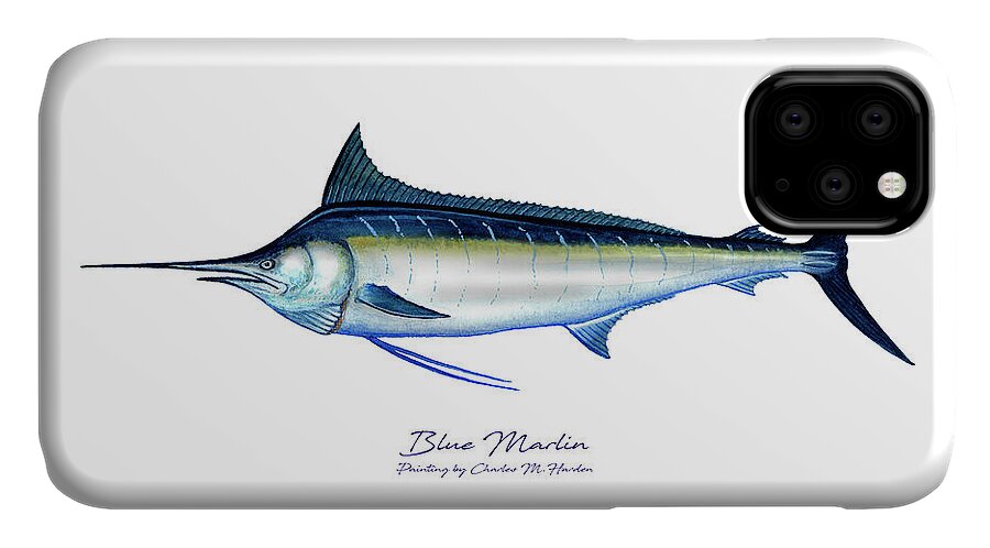 Charles Harden iPhone 11 Case featuring the painting Blue Marlin by Charles Harden