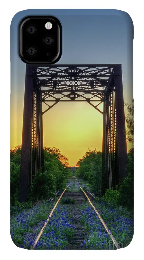 Bluebonnets iPhone 11 Case featuring the photograph Bluebonnets on the abandoned railroad by Paul Quinn