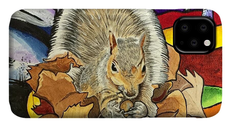 Squirrel iPhone 11 Case featuring the painting Buried Treasure by Sonja Jones
