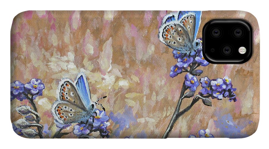 Butterfly iPhone 11 Case featuring the painting Butterfly Meadow - Part 3 by Joe Mandrick