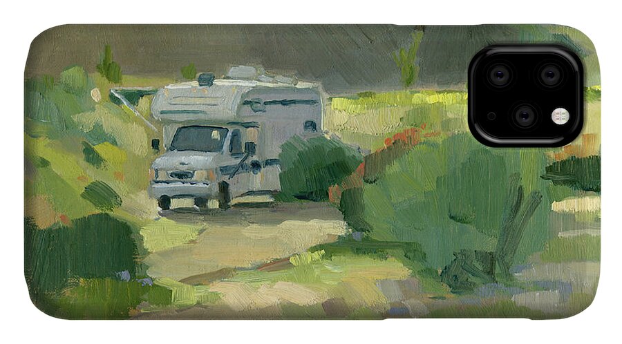 Camping iPhone 11 Case featuring the painting Boondocking Desert Life Borrego Springs California by Paul Strahm