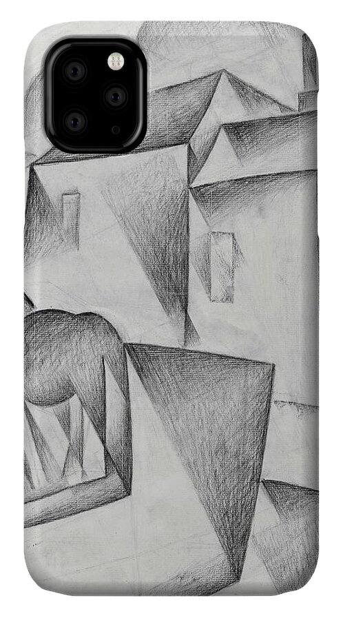 Houses In Paris iPhone 11 Case featuring the drawing Digital Remastered Edition - Houses in Paris, Place Ravignan - Original White by Juan Gris