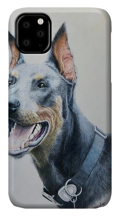 Dog iPhone 11 Case featuring the drawing Doberman by Mike Ivey