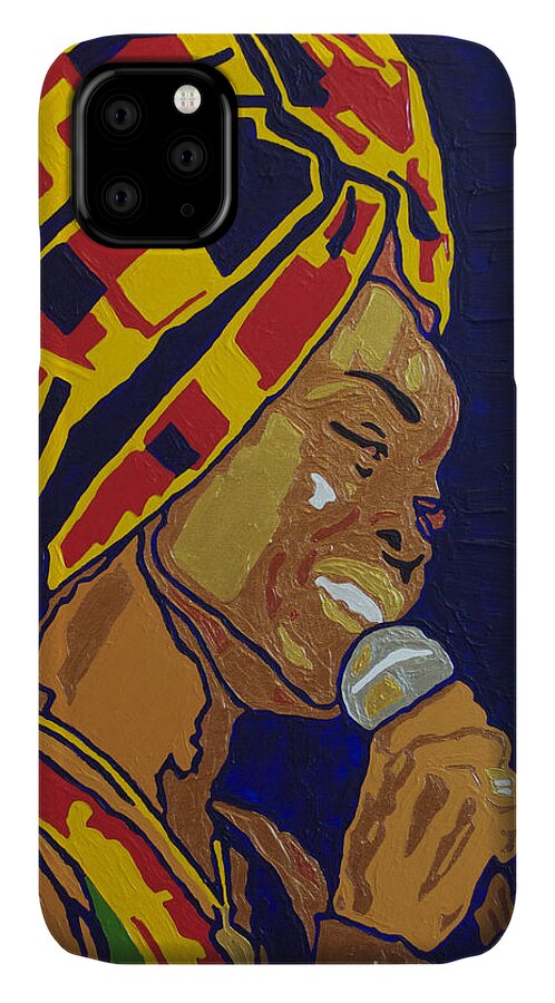 Erykah Badu iPhone 11 Case featuring the painting Erykah Badu by Rachel Natalie Rawlins