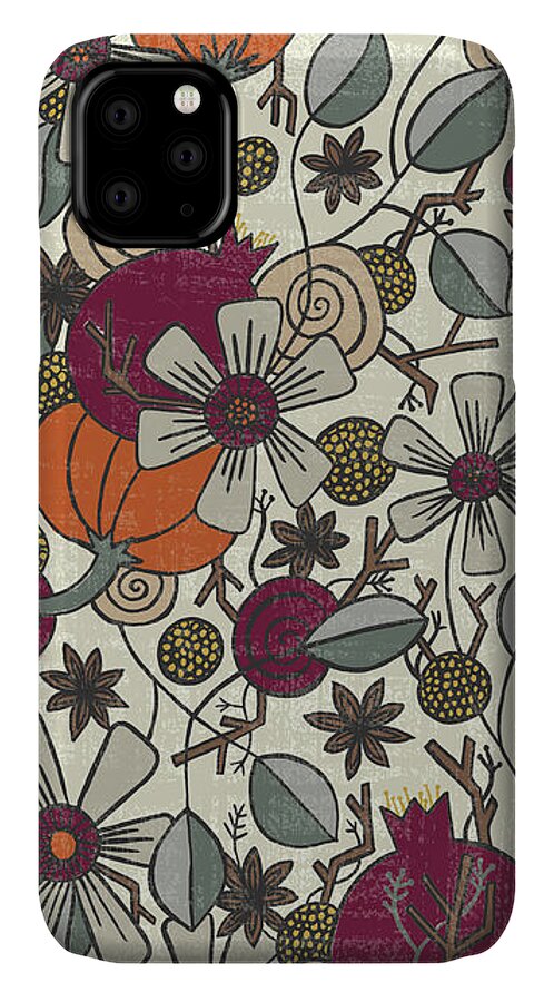 Bountiful iPhone 11 Case featuring the painting Fall Botanical Art Cream Background by Jen Montgomery