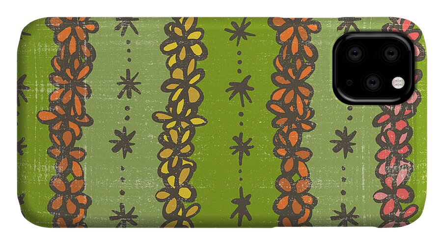 Pattern iPhone 11 Case featuring the painting Floral Stripes Pattern by Jen Montgomery