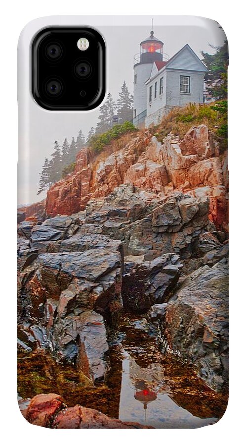 Bass Harbor iPhone 11 Case featuring the photograph Foggy Bass Harbor Lighthouse by Tom Gresham