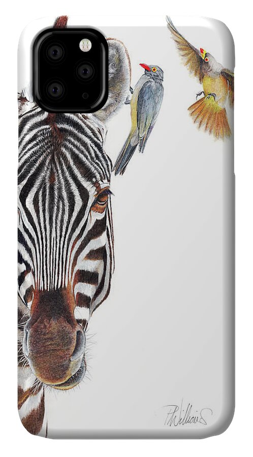 Zebra iPhone 11 Case featuring the drawing Horse Whisperer by Peter Williams