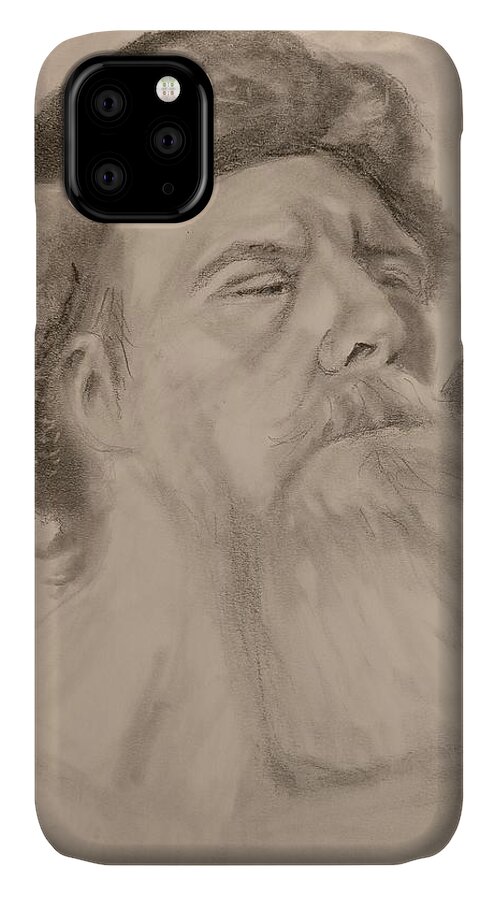 Fur iPhone 11 Case featuring the drawing Hot by Nicolas Bouteneff