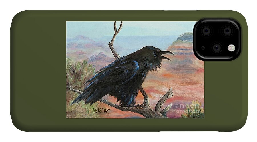 Raven iPhone 11 Case featuring the painting Just Grand by Wendy Ray